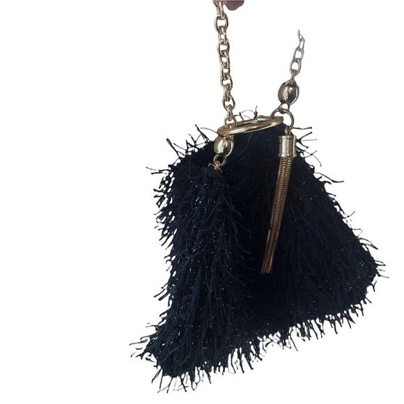 Badgley Mischka Feather black with gold hardware evening handbag - Picture 2 of 7